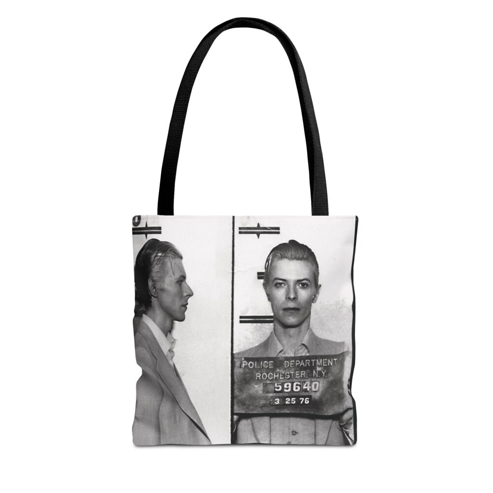 Vintage Inspired Bowie Famous Mugshot Tote Bag, Stylish Carry-All, Music Lover's Gift, Concert Bag, Unique Fashion Accessory