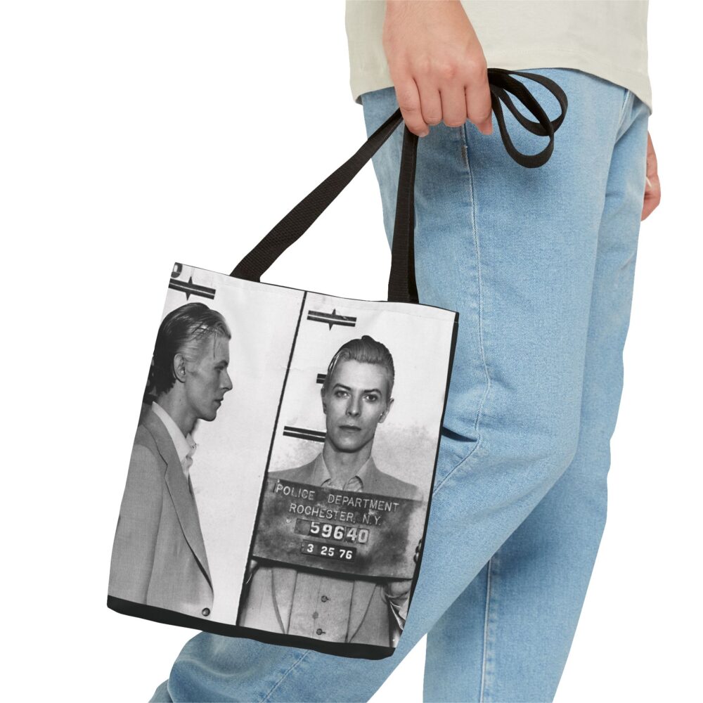 Vintage Inspired Bowie Famous Mugshot Tote Bag, Stylish Carry-All, Music Lover's Gift, Concert Bag, Unique Fashion Accessory