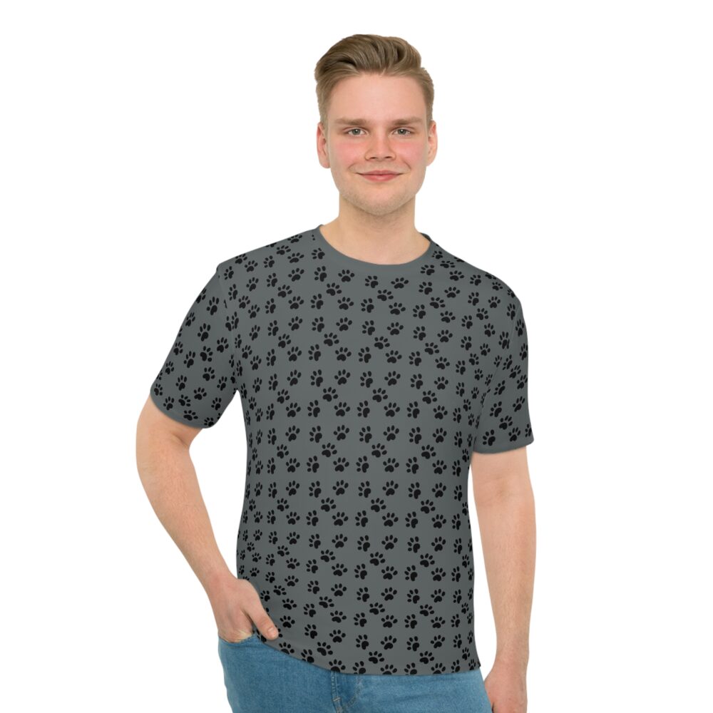 Men's Loose T-Shirt with Black Paw Print Design