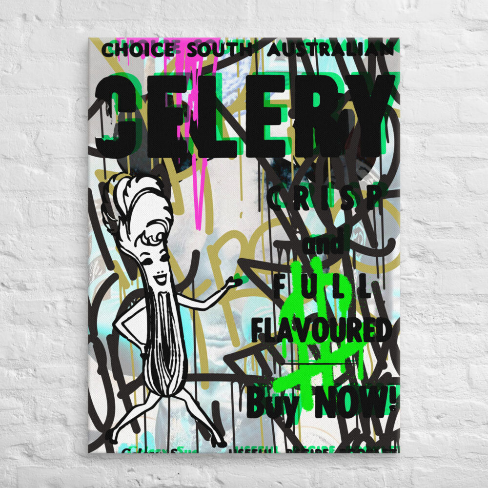 Celery Crisp Vintage Graffiti Canvas